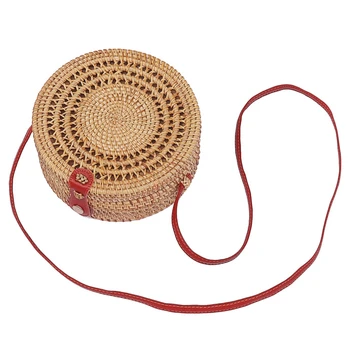

AUAU-Women's Bags Straw Round Woven Handmade Summer Beach Bohemia Rattan Circle Shoulder Bag for Female Fashion