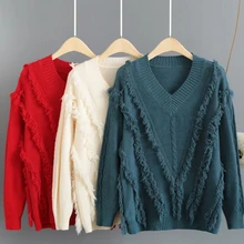 Casual V Neck Sweater Winter Knitted Tassel Sweater Women Jumpers Short Sweter jersey mujer