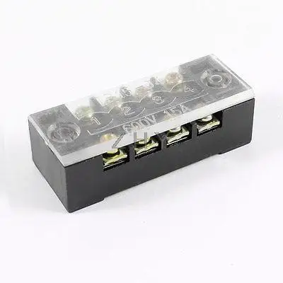 

600V 15A Dual Rows 4P 4 Positions Covered Barrier Screw Terminal Block