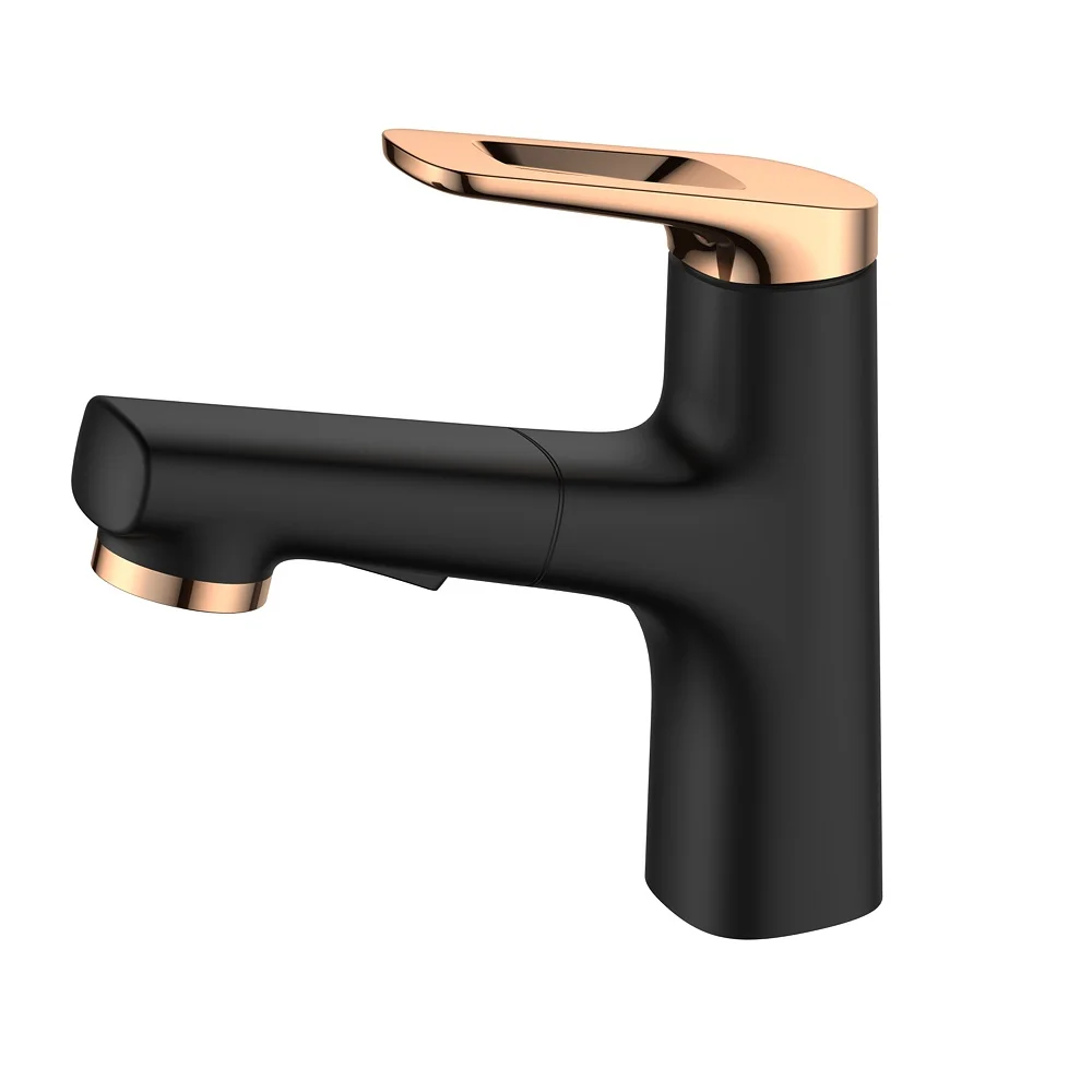 

Soft Foaming Pull-Down Art Basin Faucet 2 Water Models Rain Water Column Pull-out Basin Mixer Tap Hollowed-out Gold Handle Matt
