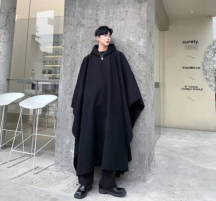 Мужской плащ в японском уличном стиле с капюшоном, плащ, Тренч, верхняя одежда, мужской готический панк Модный пуловер, длинная куртка, пальто