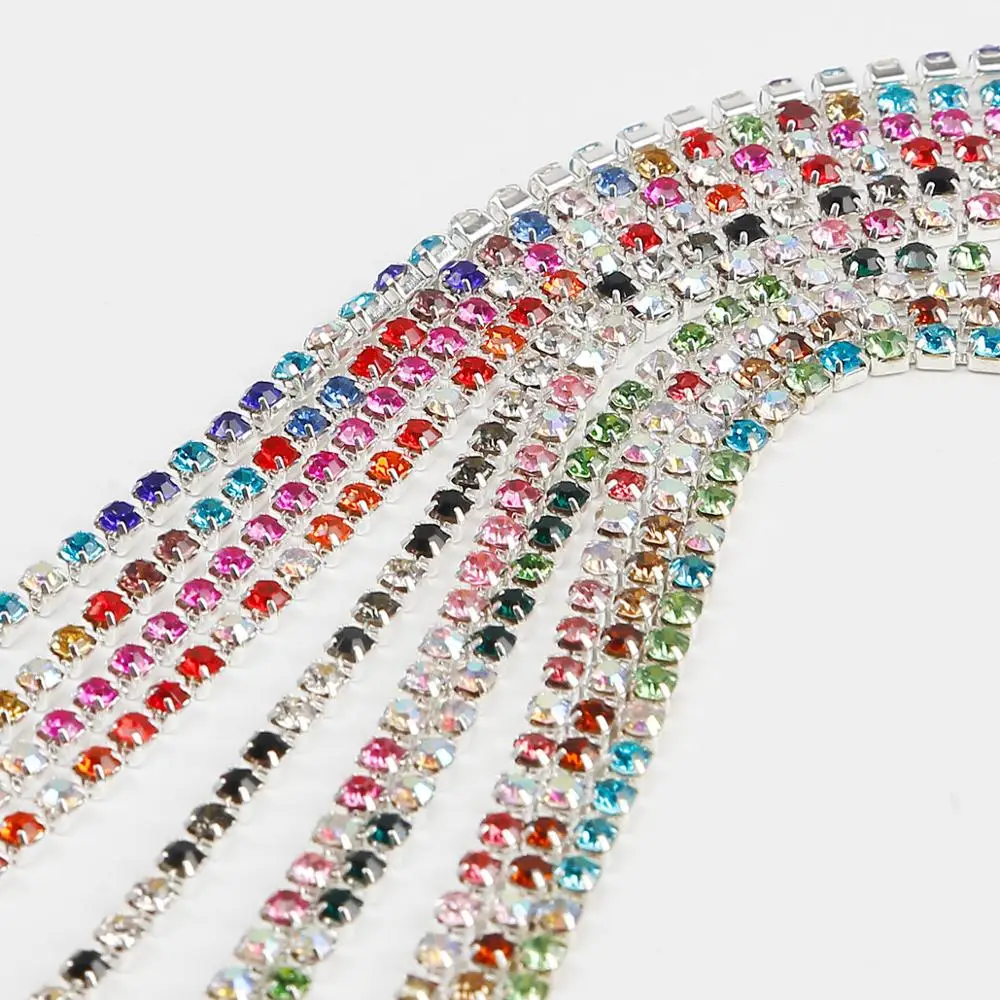 1 метр красочные 2 мм стекло Кристалл Стразы цепи отделка для шитья DIY ткань одежда мешок Декор Аксессуары для телефонов