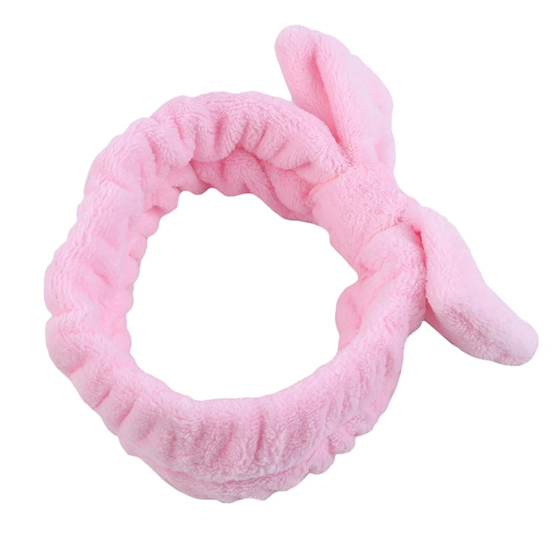 Pure pink Головная повязка для душа с красивым большим бантом, одноцветная или в горошек, Мягкая повязка для волос для макияжа, новинка, модный головной убор - Цвет: Pure pink