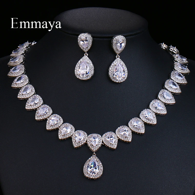 

Emmaya Female Attractive Bridal Wedding Jewelry Sets Silver Color Round Necklace Drop Earrings Sets Engagement Gifts