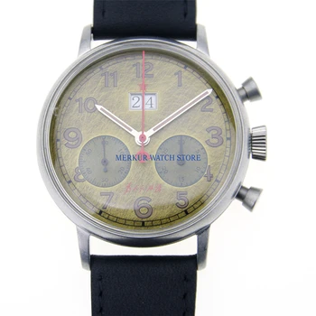 

Red Star Mens Big Date Pilot Watch Mechanical Chronograph For Seagull Movement Flieger B-uhr Serve the People Calendar