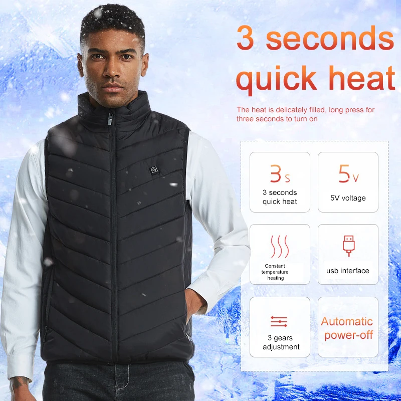 2 heating zones Heated Vest Warm Winter USB Electric Jacket Men Women Heating Coat Washable Thermal clothes jacket | Спорт и