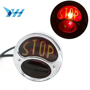 

Motorcycle Vintage Chrome Metal STOP Round Tail Brake Light For Harley Softail Sportster Roadster Road King Street Glide Cruiser