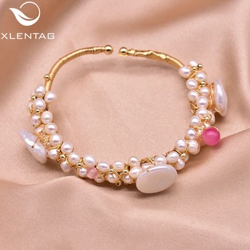 

XlentAg Romantic Natural Baroque Pearls Bracelet Pink Stone Bangle For Women Accessories Anime Gifts Boho Luxury Jewrlry GB0060B
