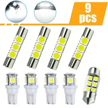 

9pcs/Set White LED Interior Lights 360 Degree Package Kit License Plate Light Map Dome Lamp 6000K For Car Lights Accessories