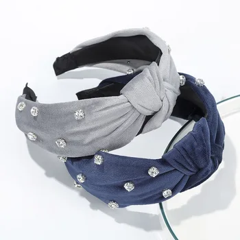 

Haimeikang Velvet Pearl Bezel Hair Bands Women Fashion Knotted Headband Head Hoop Solid Color Hair Accessories Wide-Brimmed