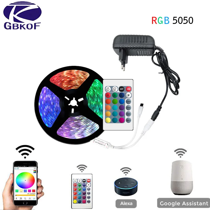 Светодиодная лента гибкая светящаяся RGB SMD5050 с беспроводным Wi Fi контроллером 10 м 12