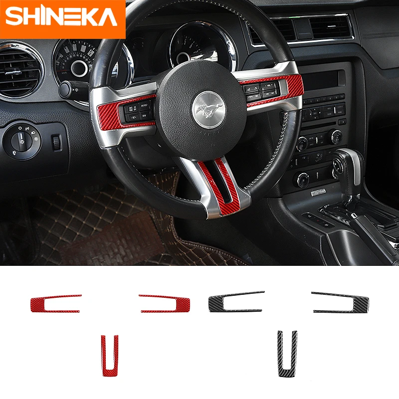 

SHINEKA Carbon Fiber Sticker For Ford Mustang Car Interior Steering Wheel Decoration Cover Accessories For Ford Mustang2009-2013
