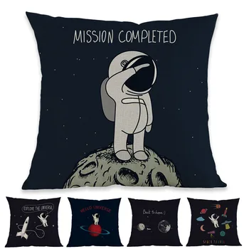 

Cartoon Funny Astronaut Universe Star Moon Alien Spacecraft Throw PillowCase Home Sofa Child Kid's Room Decorative Cushion Cover