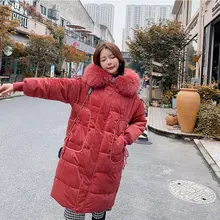 Женское разноцветное велюровое зимнее пуховое пальто с меховым воротником и капюшоном, толстая теплая куртка с хлопковой подкладкой, ватные парки с большим карманом