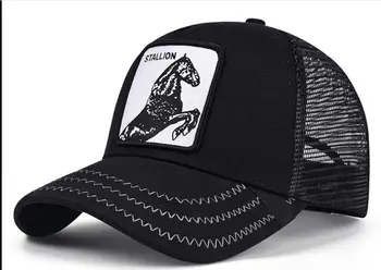 

2019 New Summer trucker cap mesh snapback hip hop hats for men embroidery baseball cap STALLION-BLACK