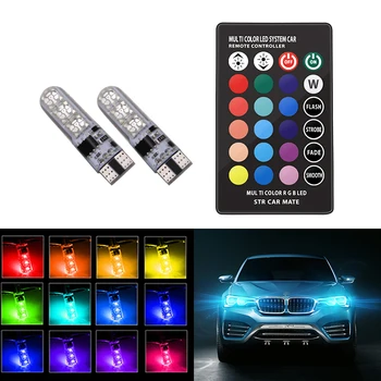 

Car RGB LED 12V T10 LED RGB 5050 SMD Signal Lamp Reading Wedge Light Car Interior Decorative Lights for Auto Remote Controller