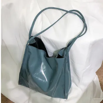 

lady novelty patent leather one shoulder bag for female soft chic white black burgundy blue handbag