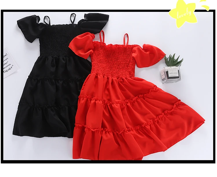 Baby Girl Summer Dress 2021  Lace Enfant  Party  Dresses  Kids 3-12 Years Birthday Dress  Red Black Summer Vestidos baby girl doll skirt