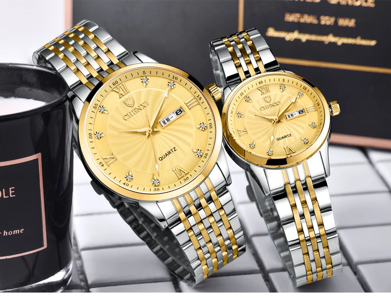 CHENXI новые часы для пары Роскошные Брендовые женские или мужские часы кварцевые часы с датой недели наручные часы женские водонепроницаемые часы Montre Femme