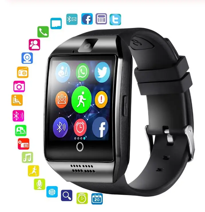 Bluetooth Смарт спортивные часы Q18 с камерой Facebook Whatsapp Twitter Синхронизация SMS Smartwatch поддержка sim-карты TF для IOS Android