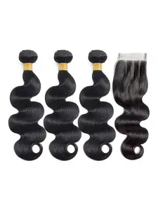 Пряди натуральных бразильских волос Yyong 3/ 4, волнистые, с застежкой, 4x4