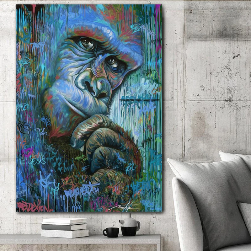 

RELIABLI ART Abstract Graffiti Gorilla Monkey Modern Picture Animal Posters Prints Canvas Painting Wall Art Print Poster Picture