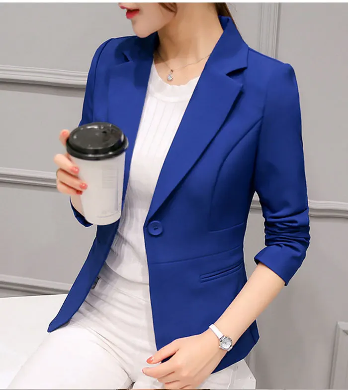 Women's Blazer Pink Long Sleeve Blazers Solid One Button Coat Slim Office Lady Jacket Female Tops Suit Blazer Femme Jackets