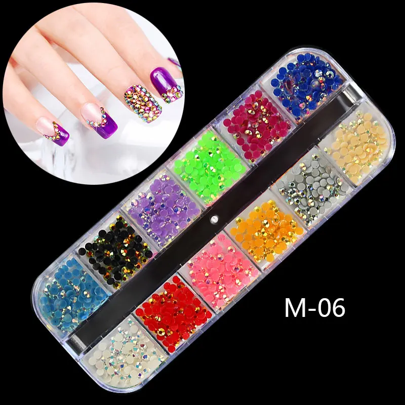 1 коробка разноразмерные стеклянные стразы для ногтей смешанные цвета с плоской задней частью AB Кристальные Стразы 3D очаровательные драгоценные камни DIY маникюр украшения для ногтей - Цвет: M06
