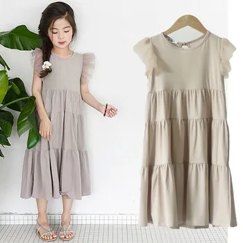 

2020 new children's dresses girls 10 years sleeveless dress mesh patchwork clothes 2 4 6 8 10 12 14 16 years old