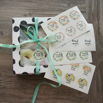 

10 Sheets Flower Garland Handmade with Love Design Paper Sticker Candy Cookie Gift DIY Baking Seal Packing Label Decoration Tag