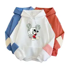 

Autumn Winter Disney Hoodies Sweatshirt for Women Men Spell Color Mickey Mouse Hooded Tops Male Long Sleeve Pullover Streetwear