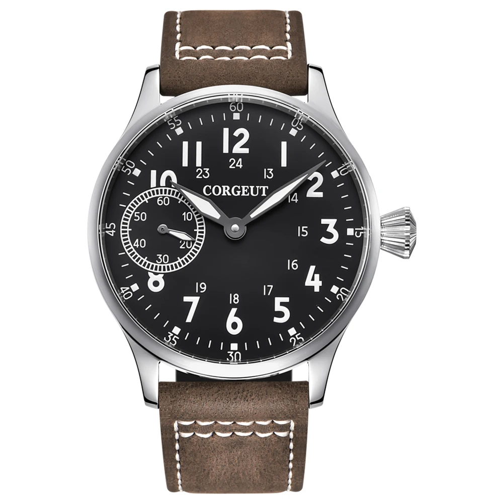 Corgeut Mode Leder Top Leucht Mechanische Handaufzug Uhr 17 Juwelen ST3600 Чайка 6497 bewegung Sport Handgelenk Mann Uhr - Цвет: 2002C-SW