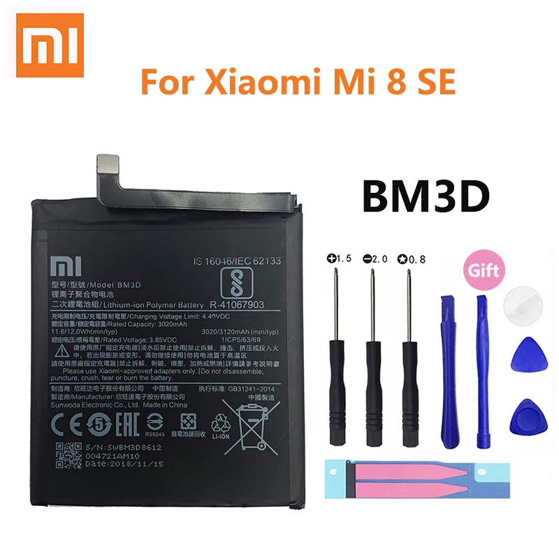 

Xiao Mi 100% Orginal BM3D 3020mAh Battery For Xiaomi Mi 8 SE Mi8 SE Mi8SE Xiaomi8 BM3D High Quality Phone Batteries +Tools