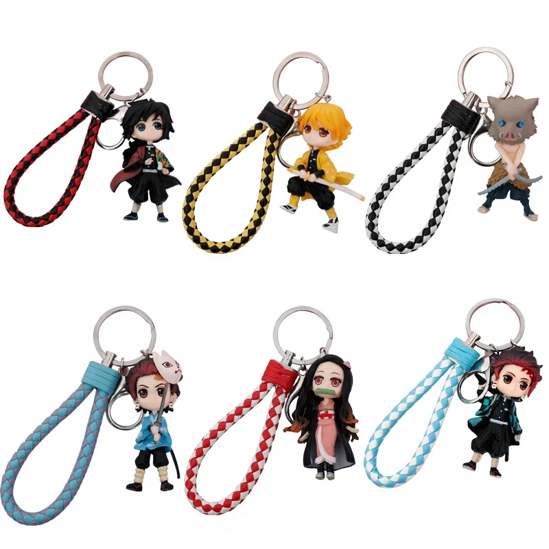 

HOT Suit Anime Demon Slayer Kimetsu No Yaiba Action Figure Keychain Tanjirou Nezuko Figurine Toy Keyring PVC Model Keychains