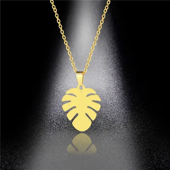 

2020 New Fashion Harajuku Palm Leaf Monstera Pendant Long Necklace Alloy Gold Female Girl Popular Jewelry Gifts for Women Hot