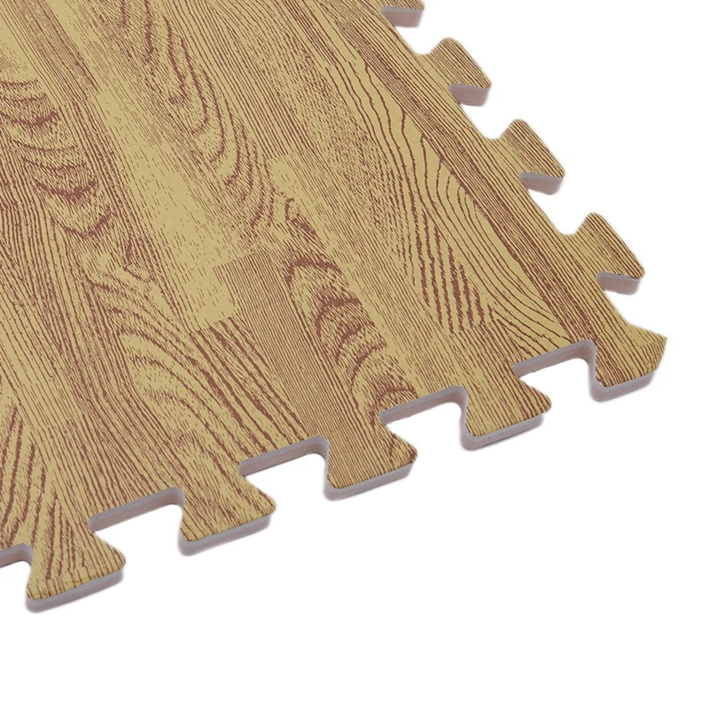 9PCS Kid Safety Play Rug Wood grain EVA Foam Floor Puzzle Pad Work Gym, Light Wood