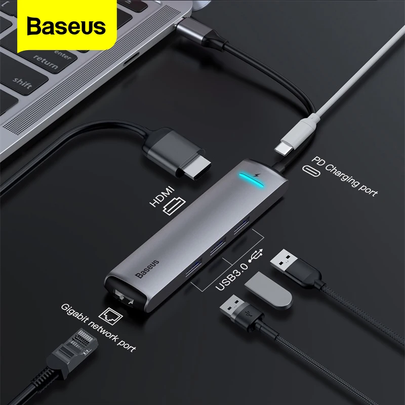 Baseus USB C HUB для HDMI RJ45 3 0 Тип PD зарядный концентратор адаптер MacBook Pro Huawei Mate 20 P20