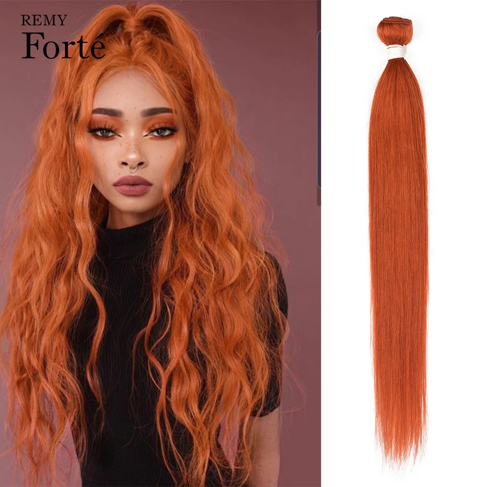 Remy Forte-extensiones de cabello humano brasileño, mechones rectos de jengibre y naranja de 30 pulgadas, venta al por mayor