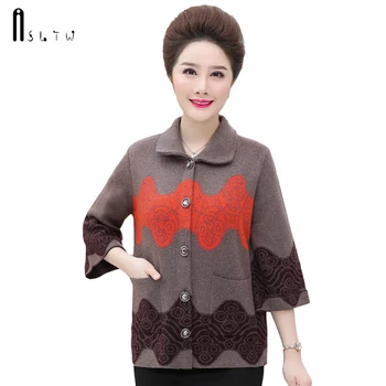 

ASLTW Geometric Cardigan Sweater Coat New Autumn Winter Single-breasted Cardigan Women Plus Size Outwear Knitted Sweater Coat