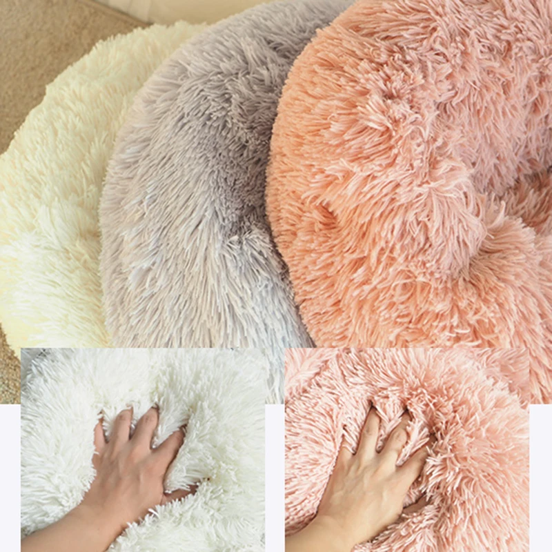  Long Plush Cat Bed House Soft Pet Dog Bed Round Cats Nest Winter Warm Sleeping Cushion Puppy Mat Po