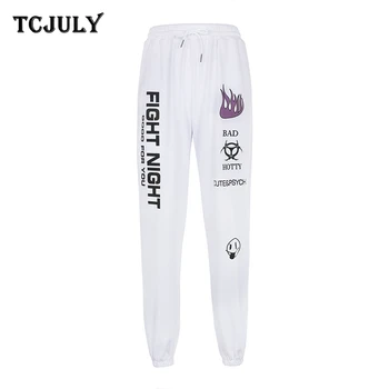 

TCJULY Spring 2020 Fashion Letter Printed White Jogger Pants Women High Waisted Drawstring Trousers Streetwear Casual Sweatpants