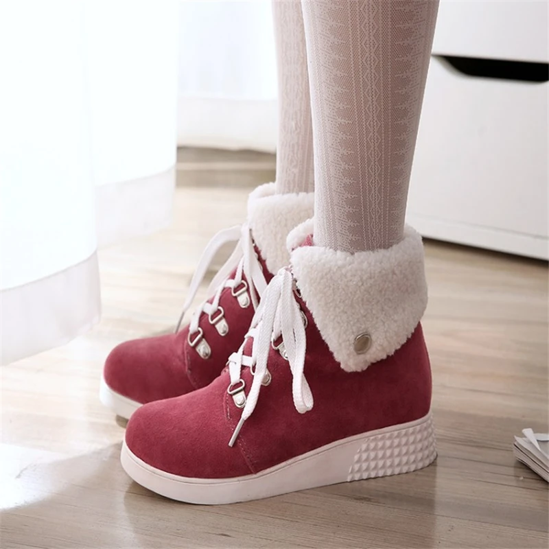 

Women's Lace-up Faux Suede Fur Ankle Boots Warm Snow Boots