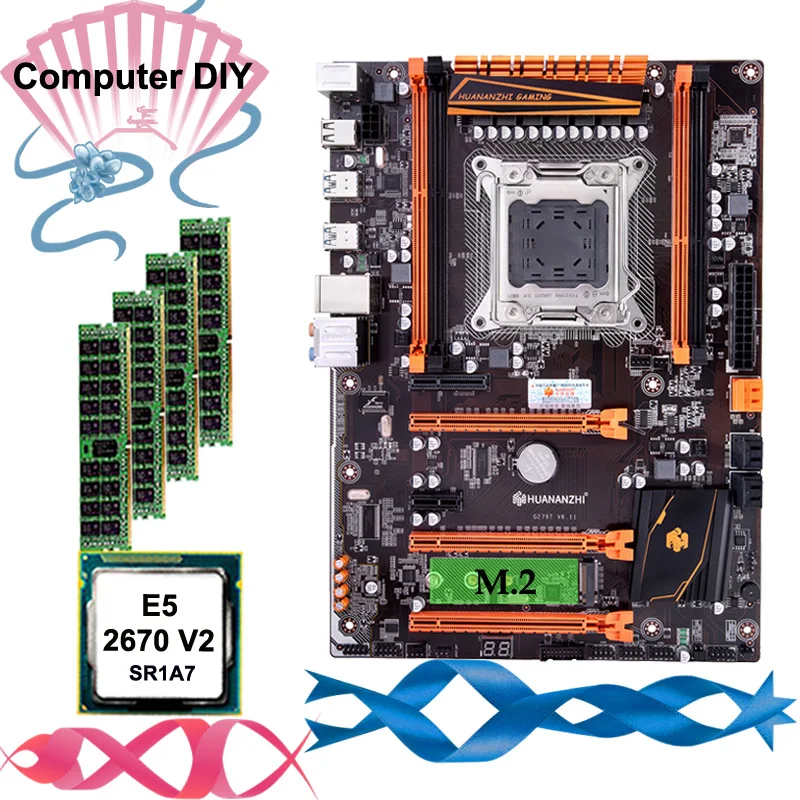 ^*Best Offers PC hardware supply HUANANZHI deluxe X79 gaming motherboard set CPU Intel Xeon E5 2670 V2 SR1A7 2.5GHz RAM 16G(4*4G) DDR3 RECC