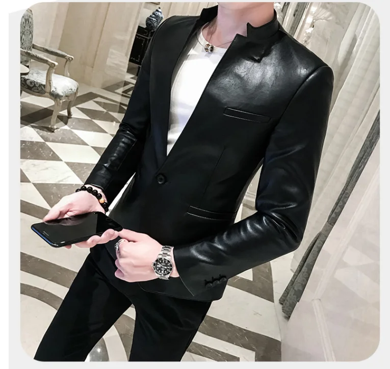 Черная классическая мужская куртка из искусственной кожи, размер XXXL 4XL, приталенная мужская деловая повседневная куртка из искусственной кожи, высокое качество, мужская куртка с длинным рукавом