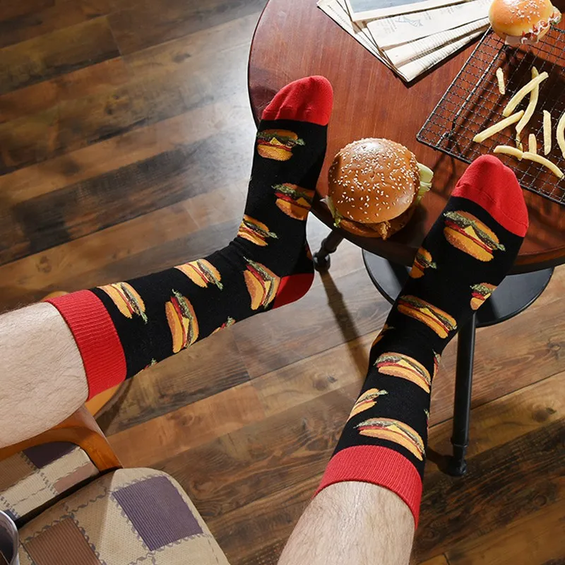 

Casual Socks Creative Gourmet Hamburger Fries Pattern Printing Non-slip Breathable Cotton Tide Socks Long High Socks