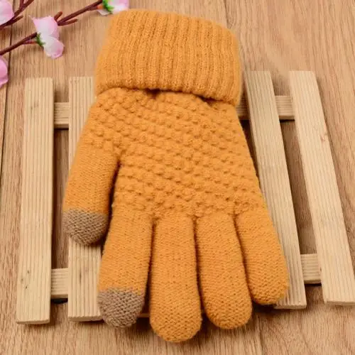 Женские мужские зимние мягкие вязаные сенсорные экранные перчатки текстовые емкостные перчатки для смартфонов - Цвет: Khaki
