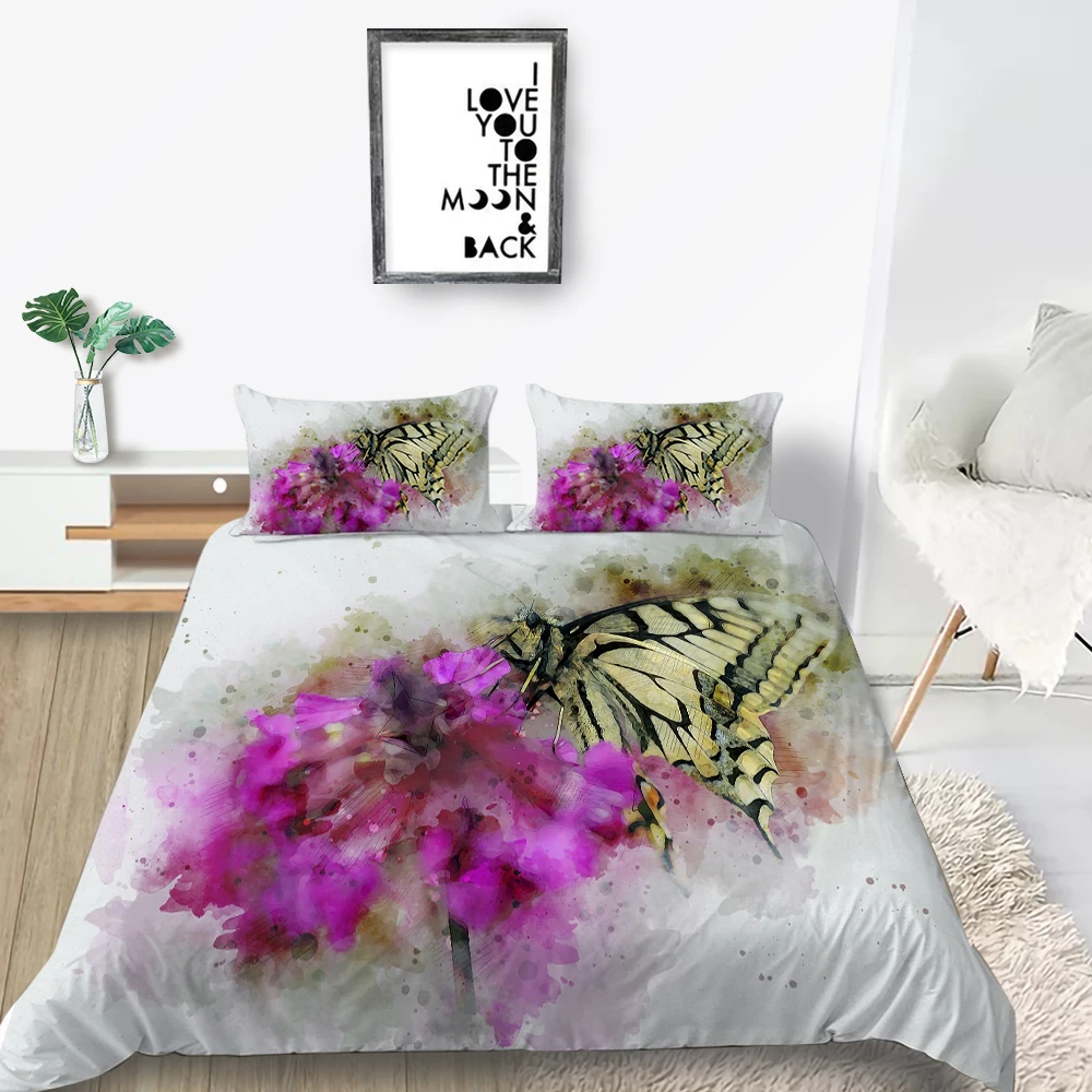 

Flowers Bedding Set Butterfly 3D Beautiful Lifelike Duvet Cover King Queen Twin Full Single Double Unique Design Bed Set