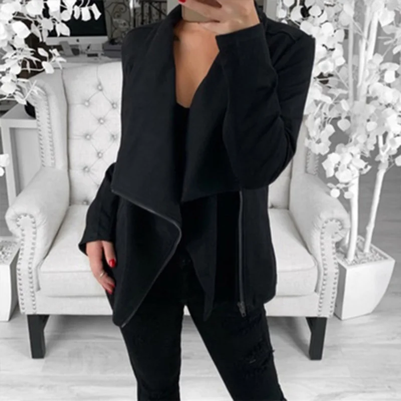 

European and American women's Sweatshirt 2019 autumn and winter new irregular diagonal zipper solid color casual Sweatshirt