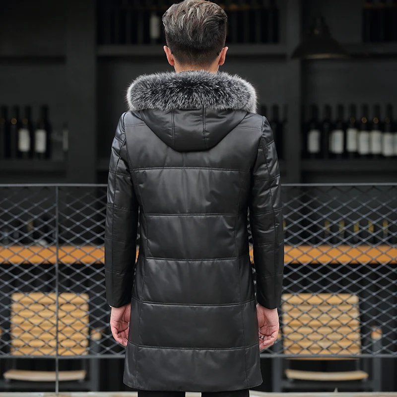 

Genuine Leather Jacket Men Winter Hooded Jackets Real Sheepskin Fox Fur Collar Mens Warm Down Coat Jaqueta Couro YZF29212 YY419