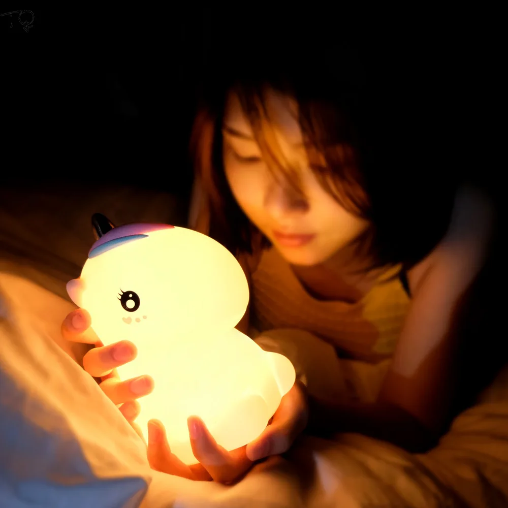 Cute Toot Beasts Silica Touch Switch LED Night Light USB Rechargeable Battery Seven Color Gradients Eye Protect Birthday Gift
